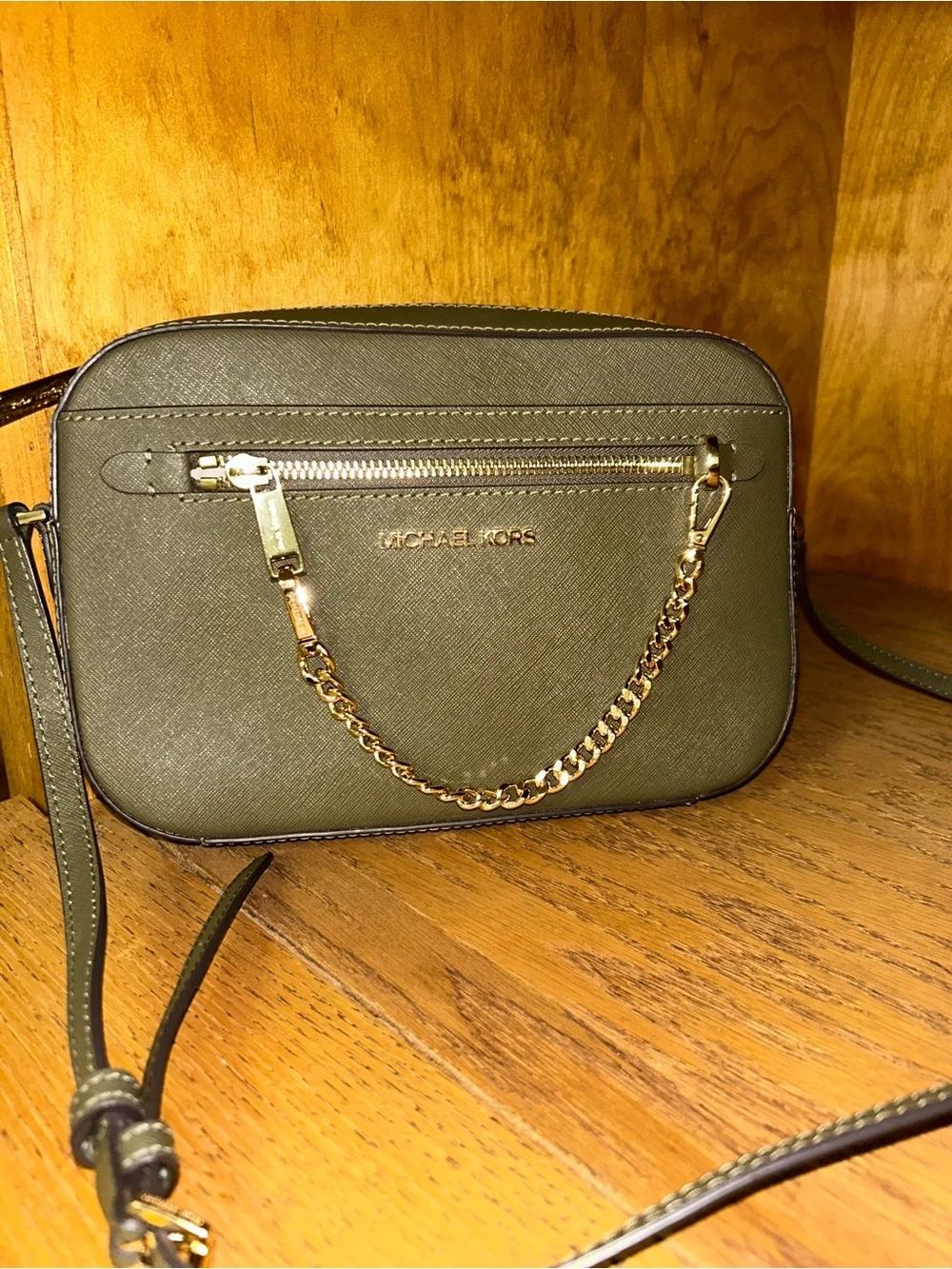 Michael Kors Olive Crossbody with Gold Chain Accent